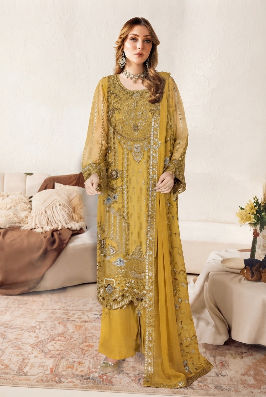 WB-629 Ramsha Luxury Embroidered 3-Piece Suit | Festive Wear