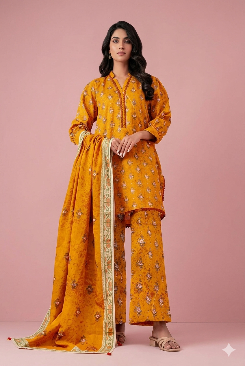 Unstitched 3-Piece Digital Print Lawn Suit B-08