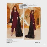 Elegant & Short: Sang-e-Man | Design 03: Burgundy Embroidered Suit with Black Velvet Shawl