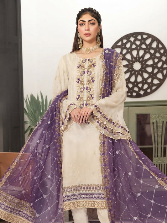Moti's Fashion White & Gold Chiffon Collection - SQ-804