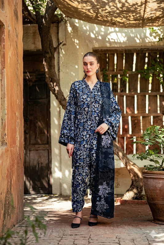 Unstitched 3-Piece Digital Print Lawn Suit B-05