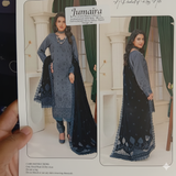 Jumaira Dhanak Design 06 - Charcoal Grey Suit with Black Embroidered Velvet Shawl 🖤