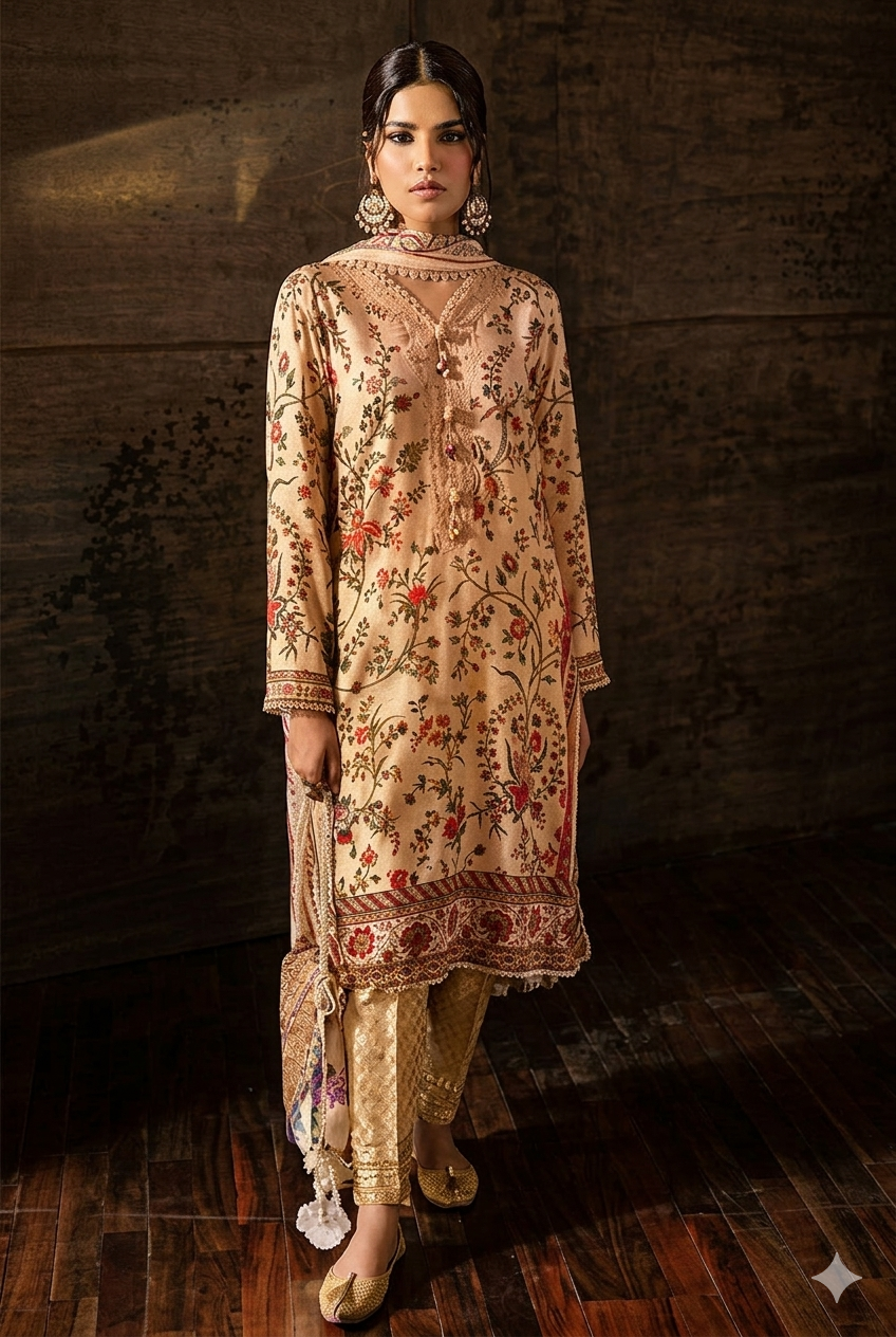 Unstitched 3-Piece Digital Print Lawn Suit B-09
