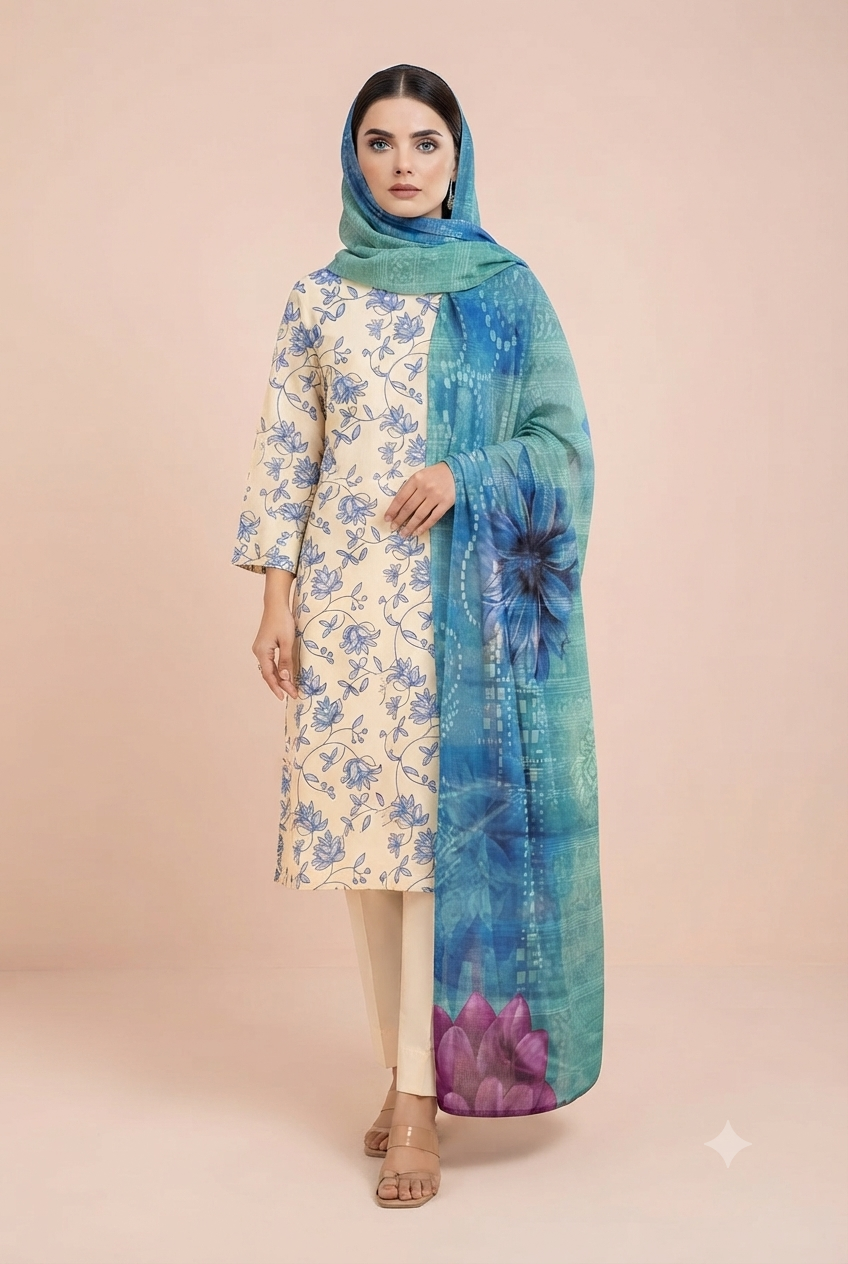 Romania - Premium Printed Lawn 3-Piece Suit (D#09)
