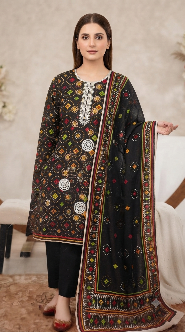 Sequence Embroidered Boring Panel 3-Piece Unstitched Lawn Suit