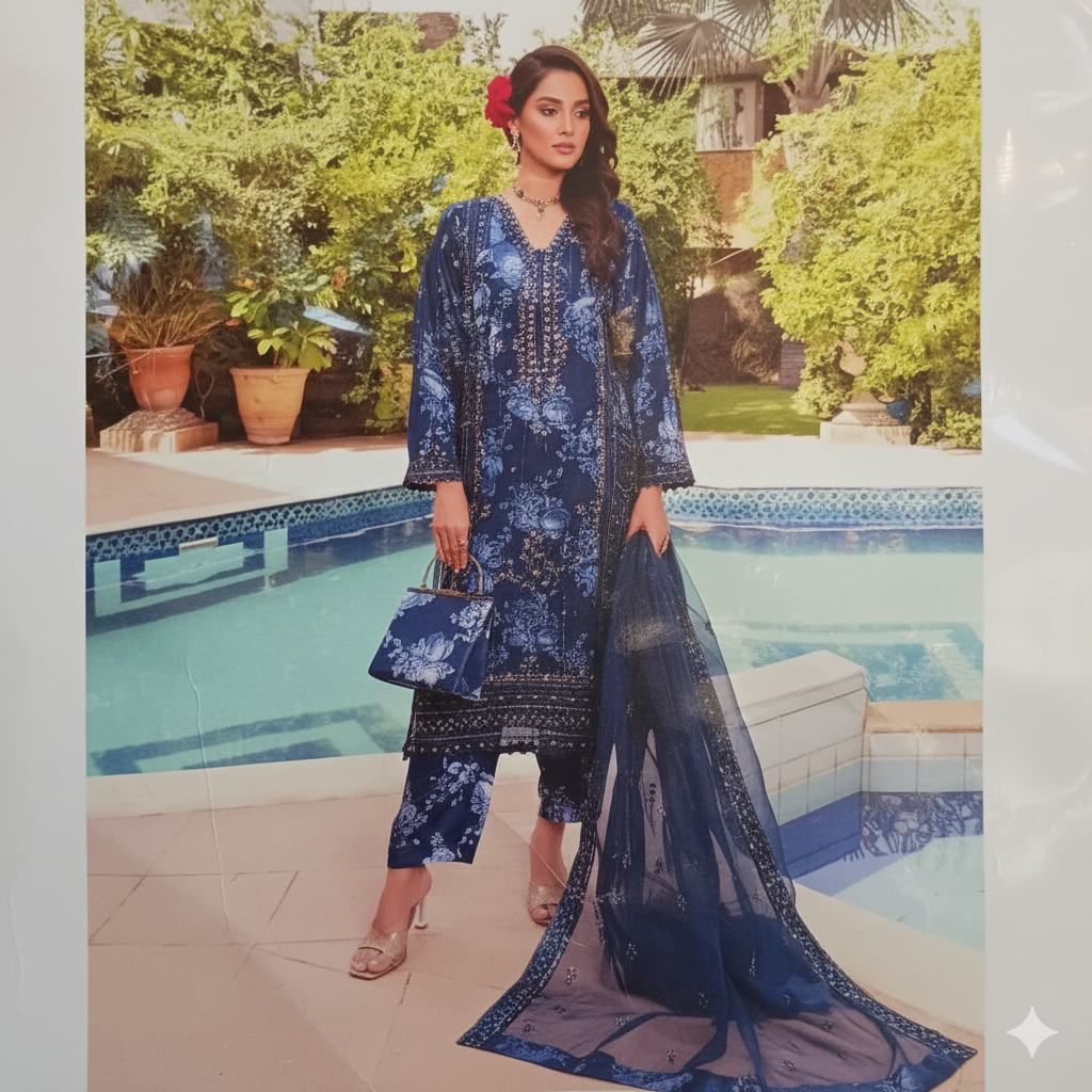 Dr. Haris | Hermosa Azure Luxury Collection - Navy Blue Stitched Suit with Adda Takai Hand Embellishment