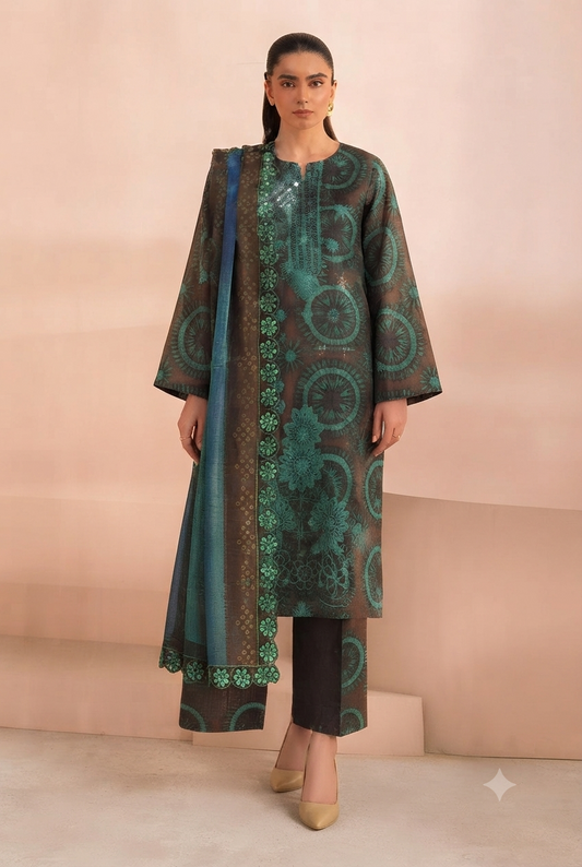 Anzish - Lawn Embroidered Front with Fourside Patti Chiffon Dupatta (D# 2407-B)