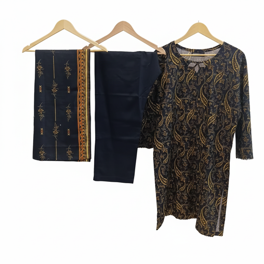 MUZNAH Elegant 3-PC stitched Printed Suit