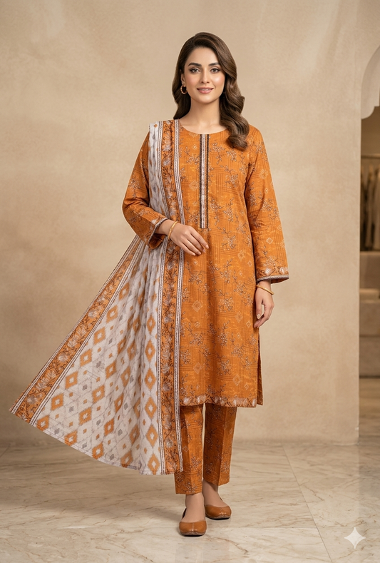 Bin Saeed Stitched 3 Piece Lawn Suit 04 – Comfortable & Stylish Daily Wear for Women