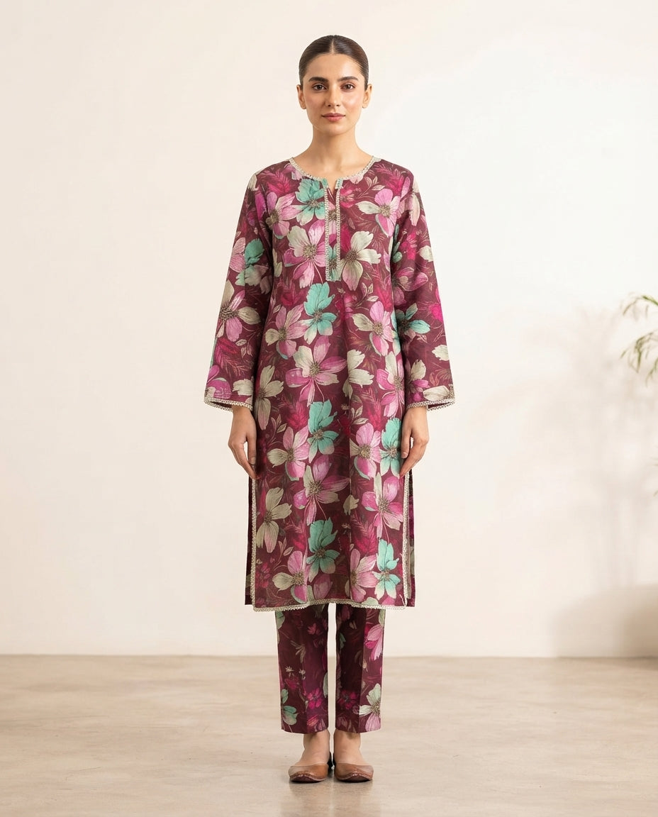2-Piece Printed Stitched Khaddar Suit k-02