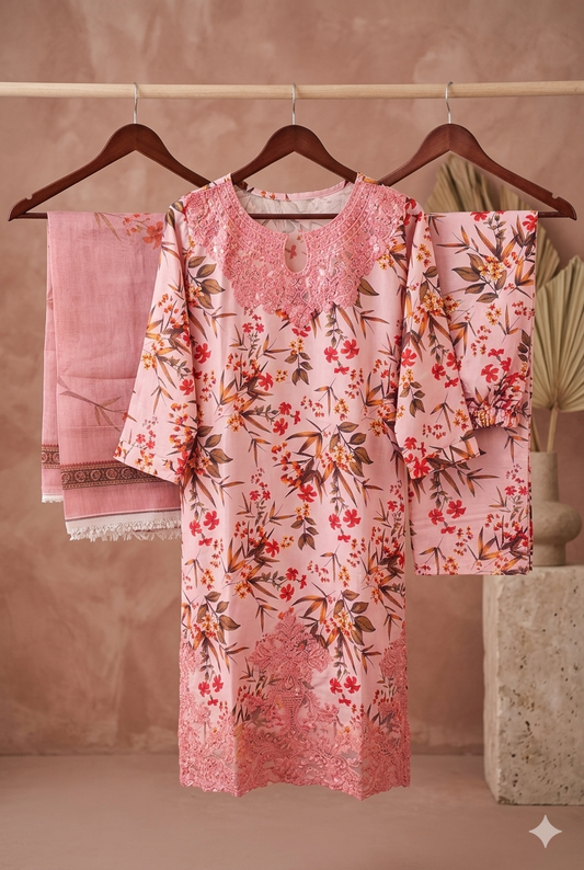 Luxury Embroidered Bana Dora Silk 3-Piece Stitched Suit M-05