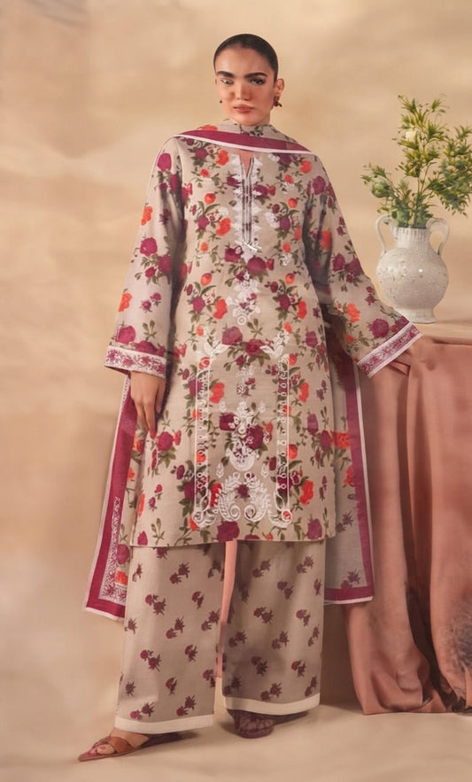 3 Piece Embroidered Linen Suit | L#45