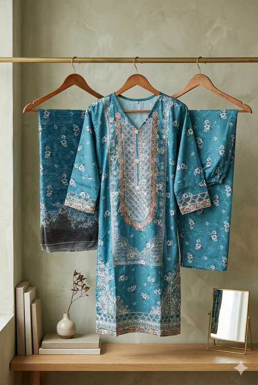 Luxury Embroidered Bana Dora Silk 3-Piece Stitched Suit M-16