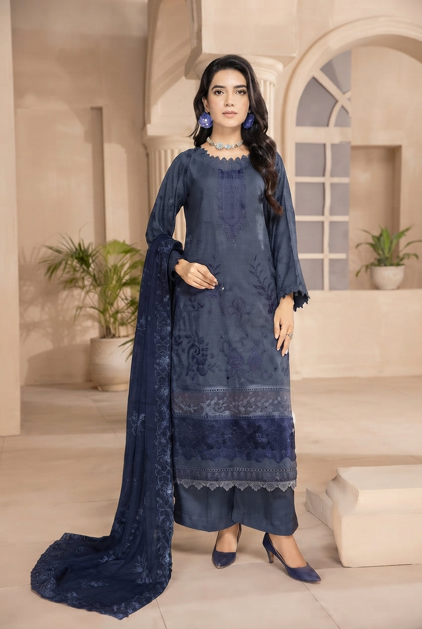 Airjet Fancy Wool Peach Embroidered Suit | Alif Vol-555 (Design - 03)
