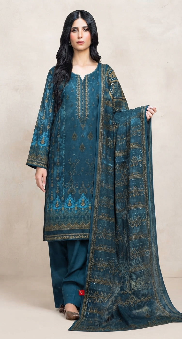 3 Piece Embroidered Linen Suit | L#46