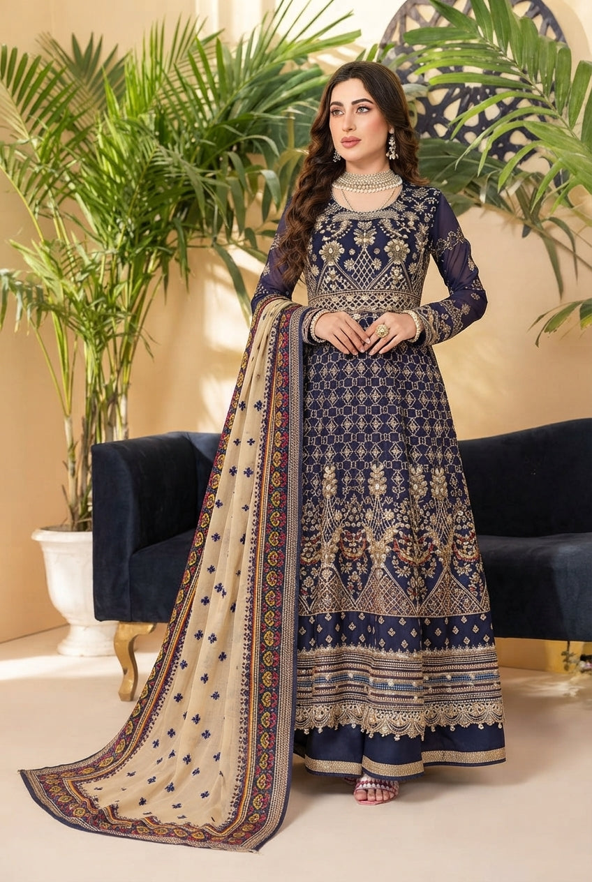 SQ-833 Aaghaz Collection Chiffon 3-Piece Suit | Moti's Fashion