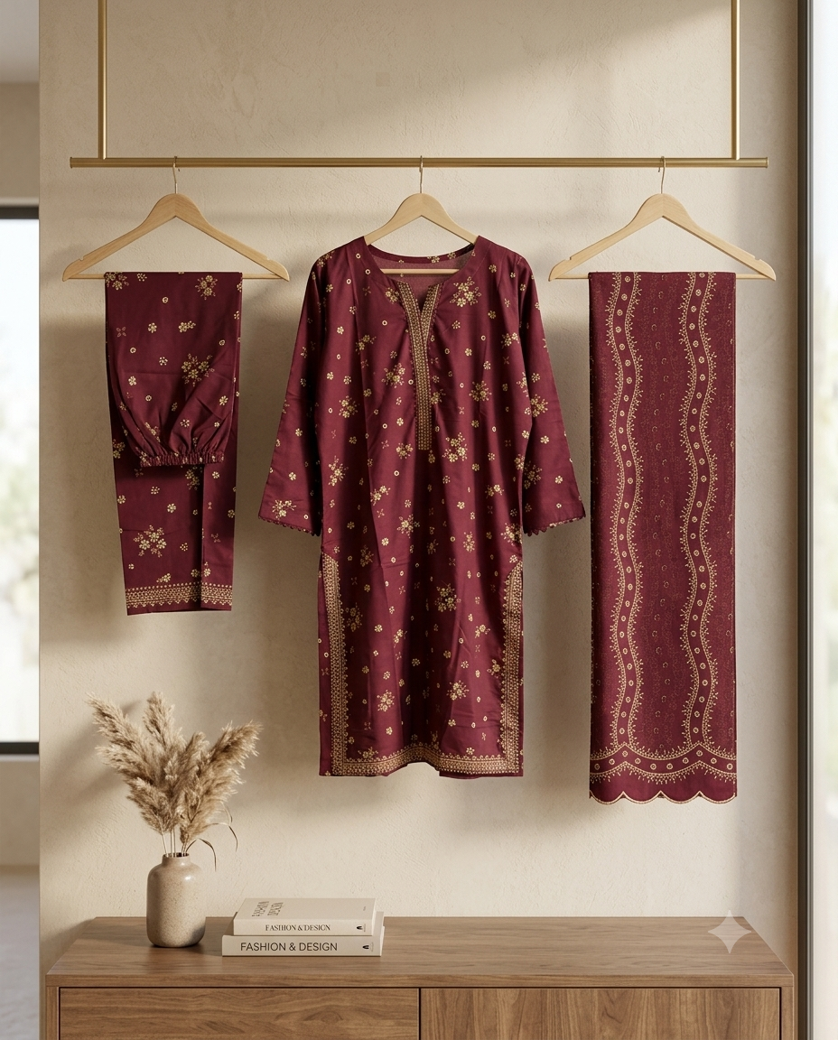 Bin Saeed Stitched 3 Piece Lawn Suit 44 – Comfortable & Stylish Daily Wear for Women
