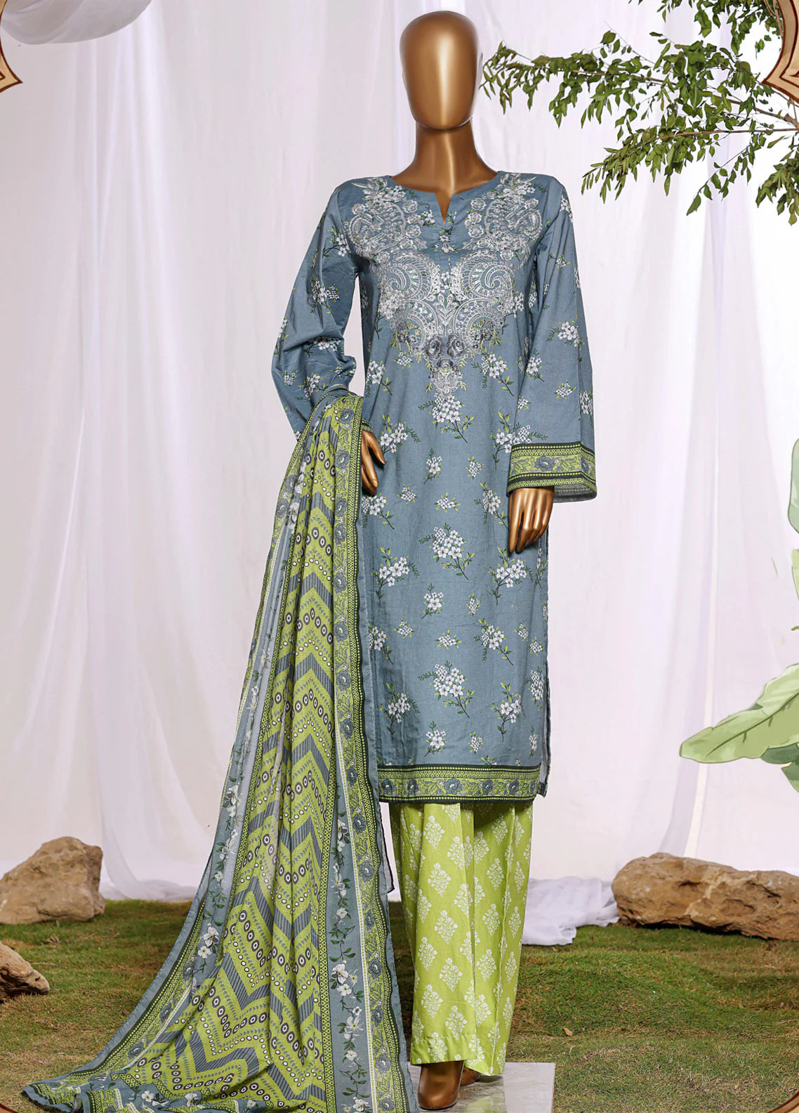 HZ Textiles Embroidered Lawn 3 Piece Stitched Suit HZ26DWE D-041