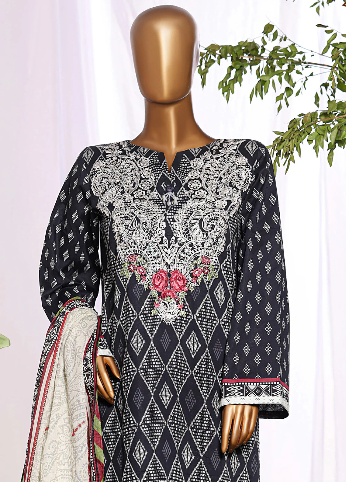 HZ Textiles Embroidered Lawn 3 Piece Stitched Suit HZ26DWE D-044