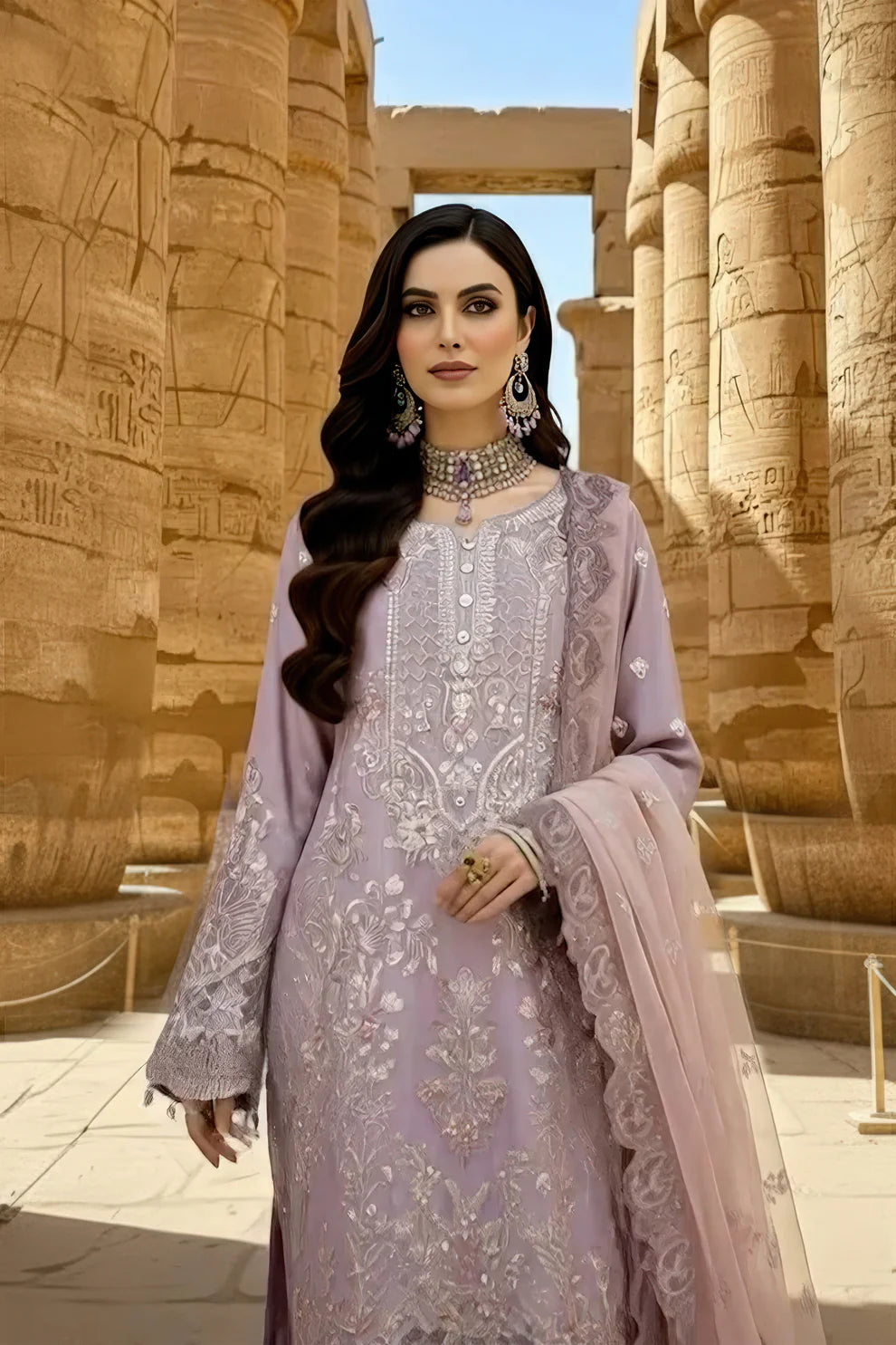 Imrozia | Serene I-239 Ayluna Luxury Embroidered Mauve Chiffon Suit