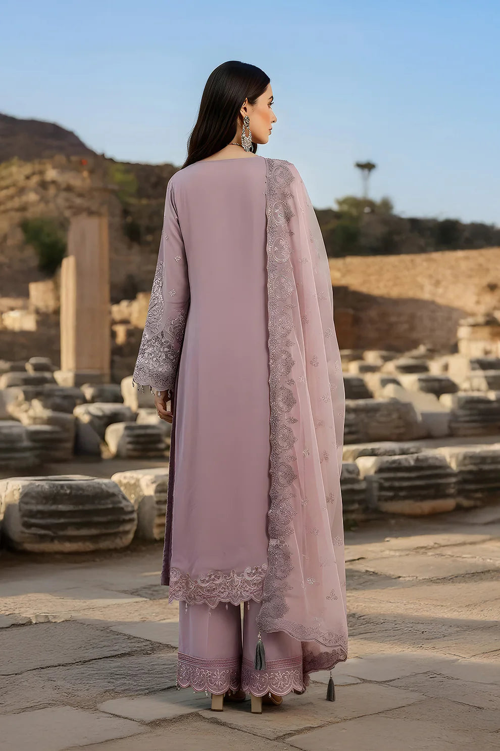 Imrozia | Serene I-239 Ayluna Luxury Embroidered Mauve Chiffon Suit
