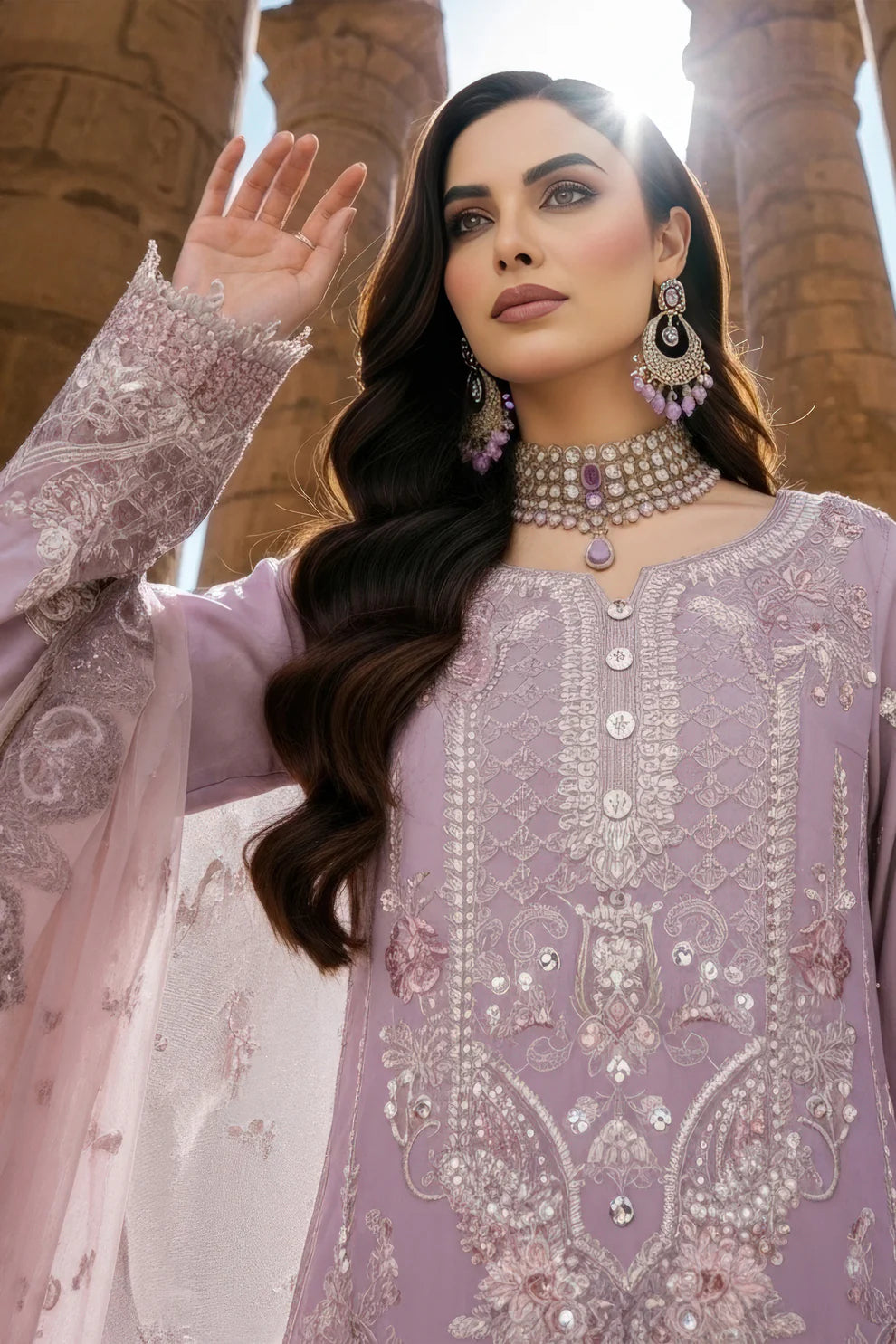 Imrozia | Serene I-239 Ayluna Luxury Embroidered Mauve Chiffon Suit