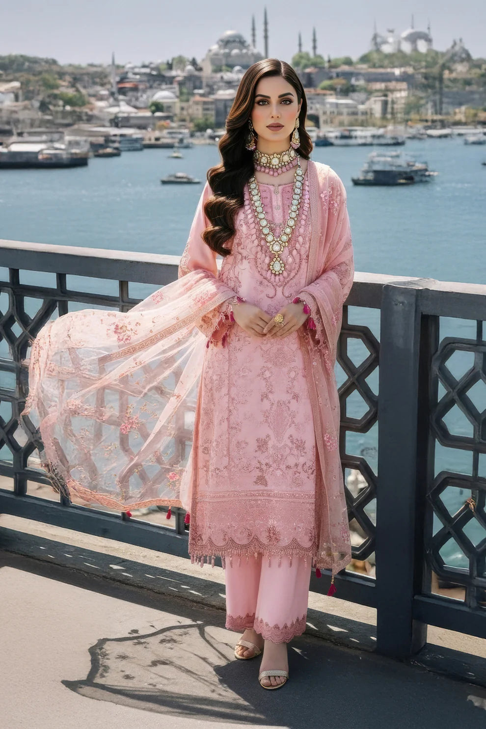 Imrozia  Serene I-242 Meleknaaz Luxury Embroidered Peach Chiffon Suit