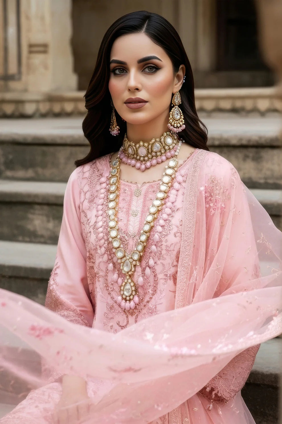 Imrozia  Serene I-242 Meleknaaz Luxury Embroidered Peach Chiffon Suit