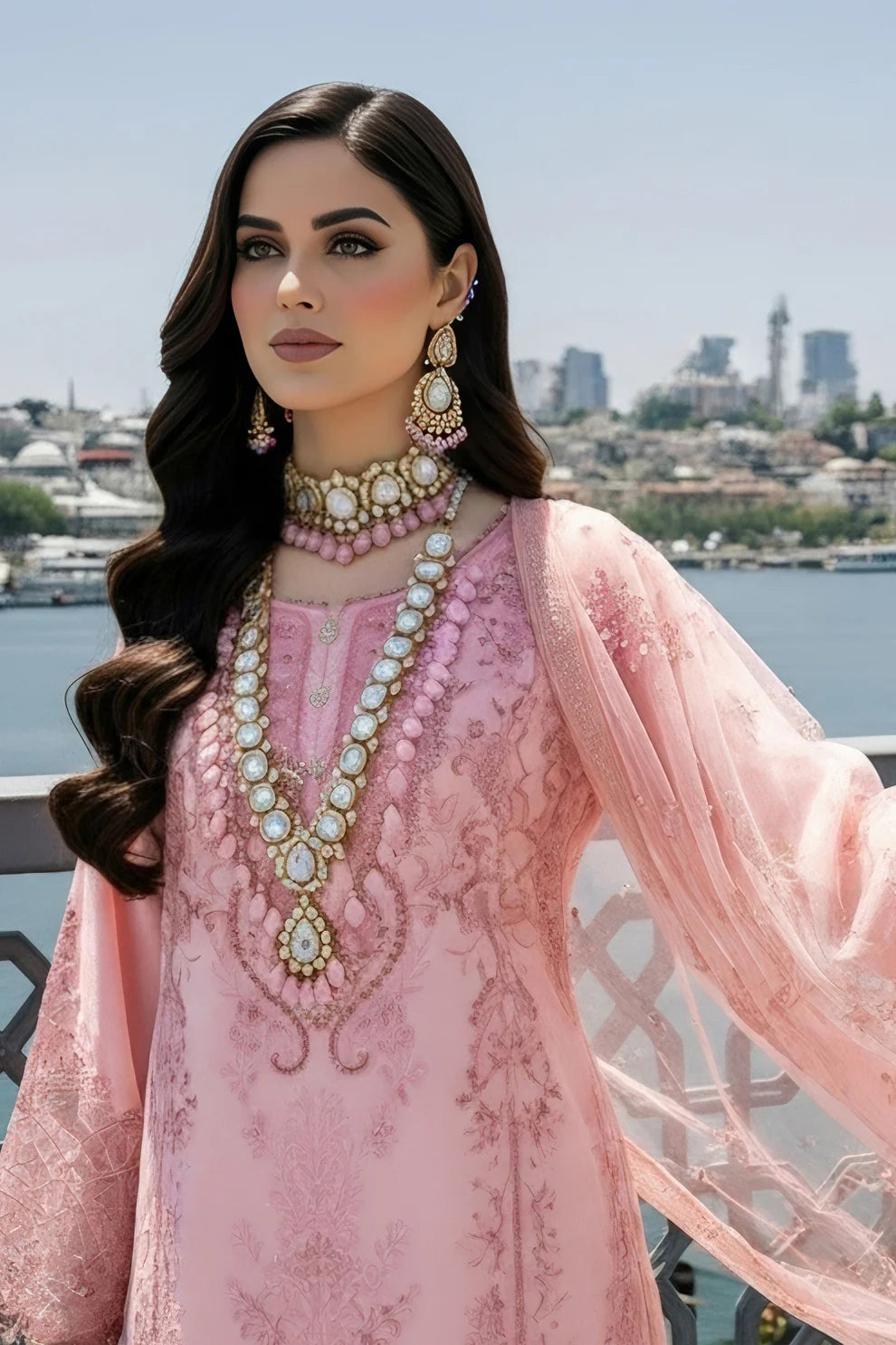 Imrozia  Serene I-242 Meleknaaz Luxury Embroidered Peach Chiffon Suit