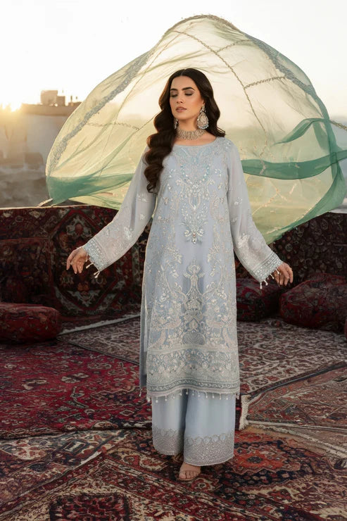 MEHR-E-MAH by Imrozia | Serene I-243 Elif-e-Noor Luxury Embroidered Grey Chiffon Suit