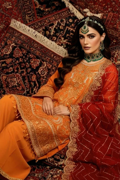 Imrozia | Serene I-244 Esmara Luxury Embroidered Orange Chiffon Suit