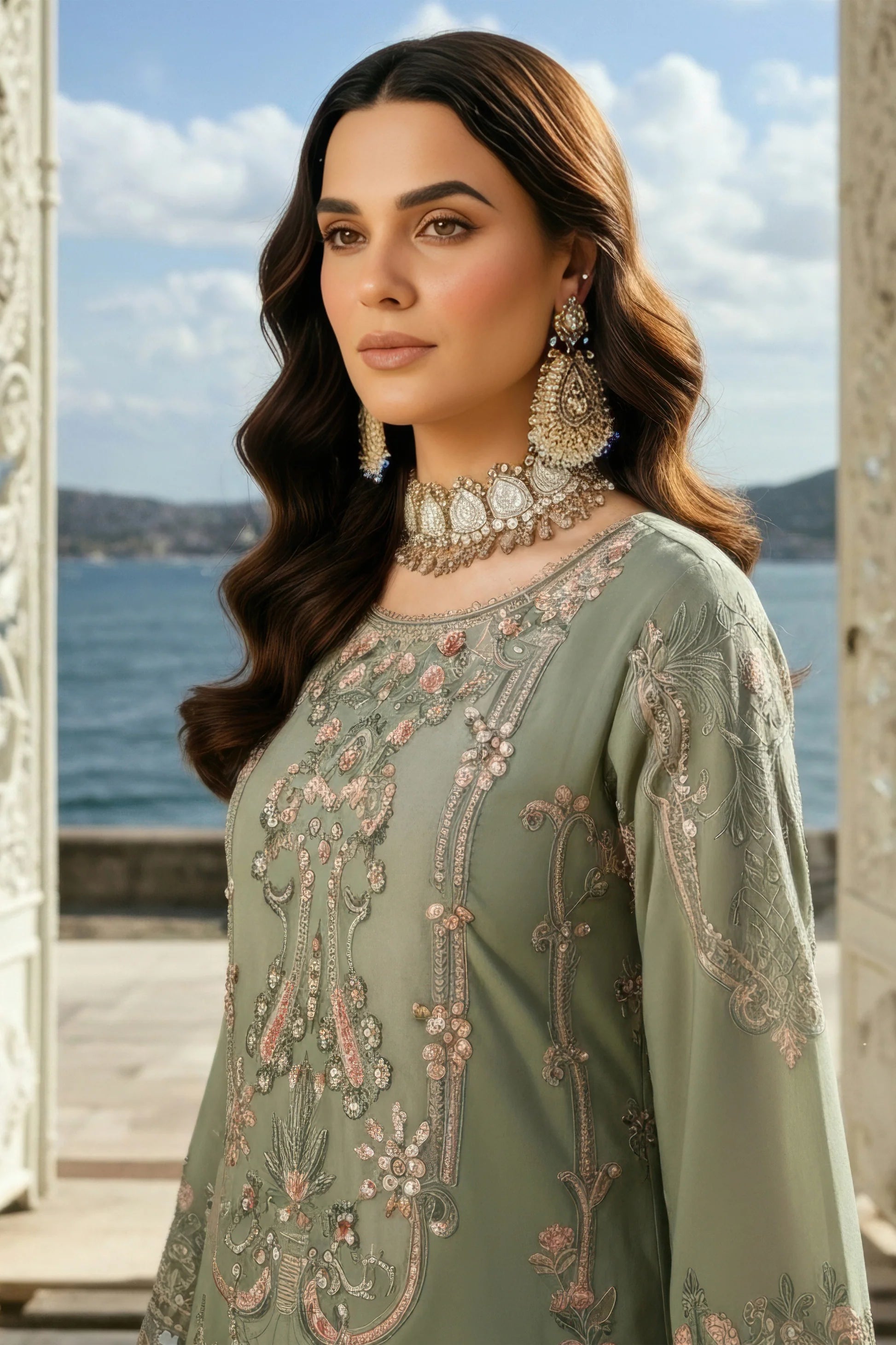 Imrozia | Serene I-245 Dilara Sultan Luxury Embroidered Pista Chiffon Suit
