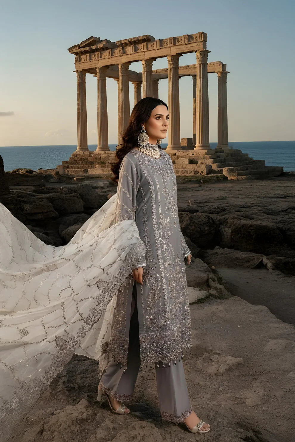 Imrozia | Serene I-246 Lalezar Luxury Embroidered Dark Grey Chiffon Suit