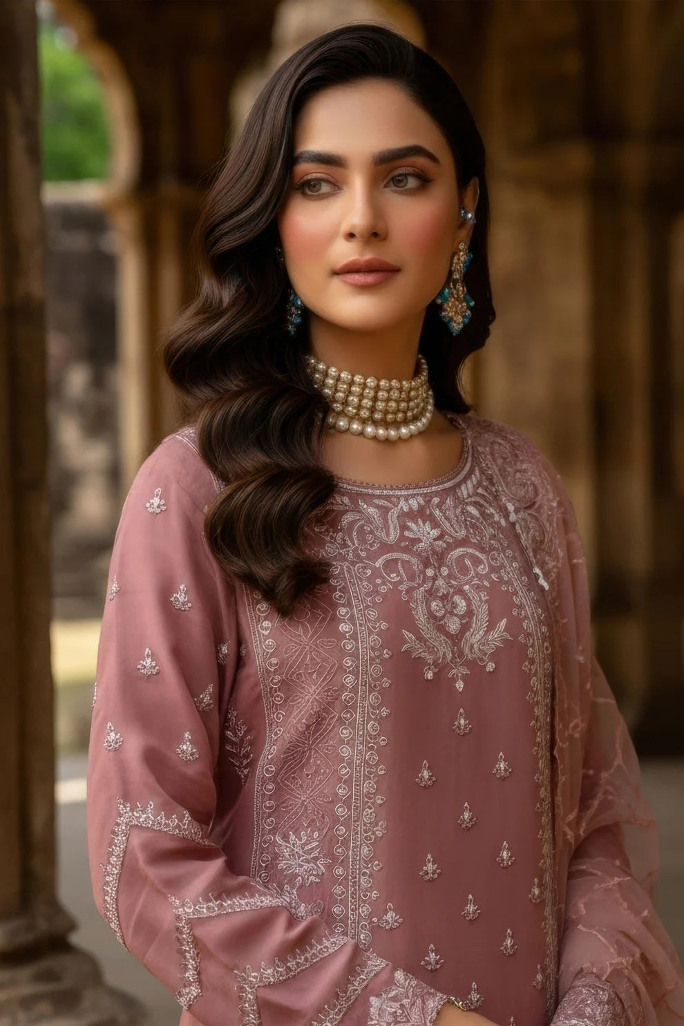 Imrozia | Serene I-247 Aysel Luxury Embroidered Tea Pink Chiffon Suit