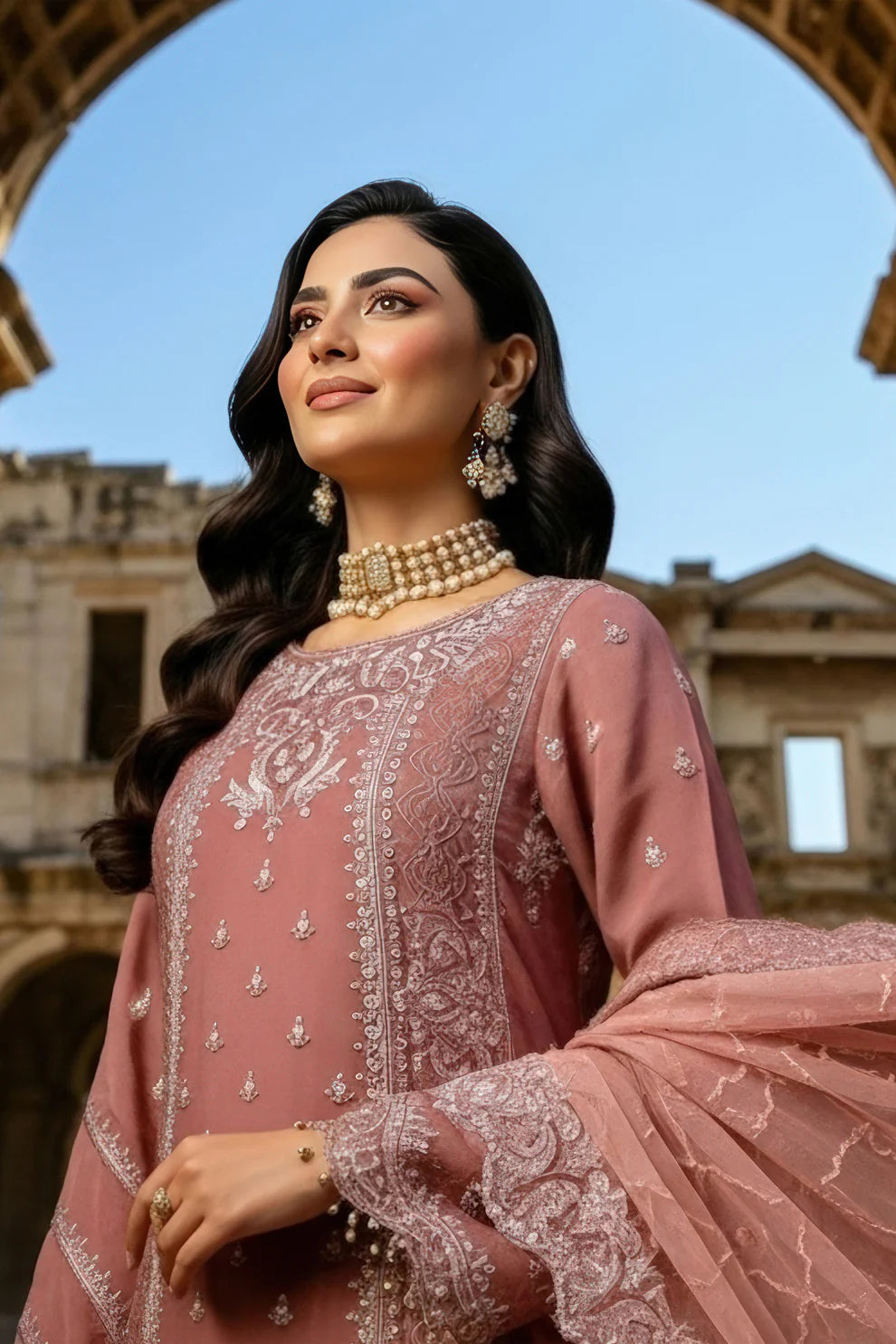 Imrozia | Serene I-247 Aysel Luxury Embroidered Tea Pink Chiffon Suit