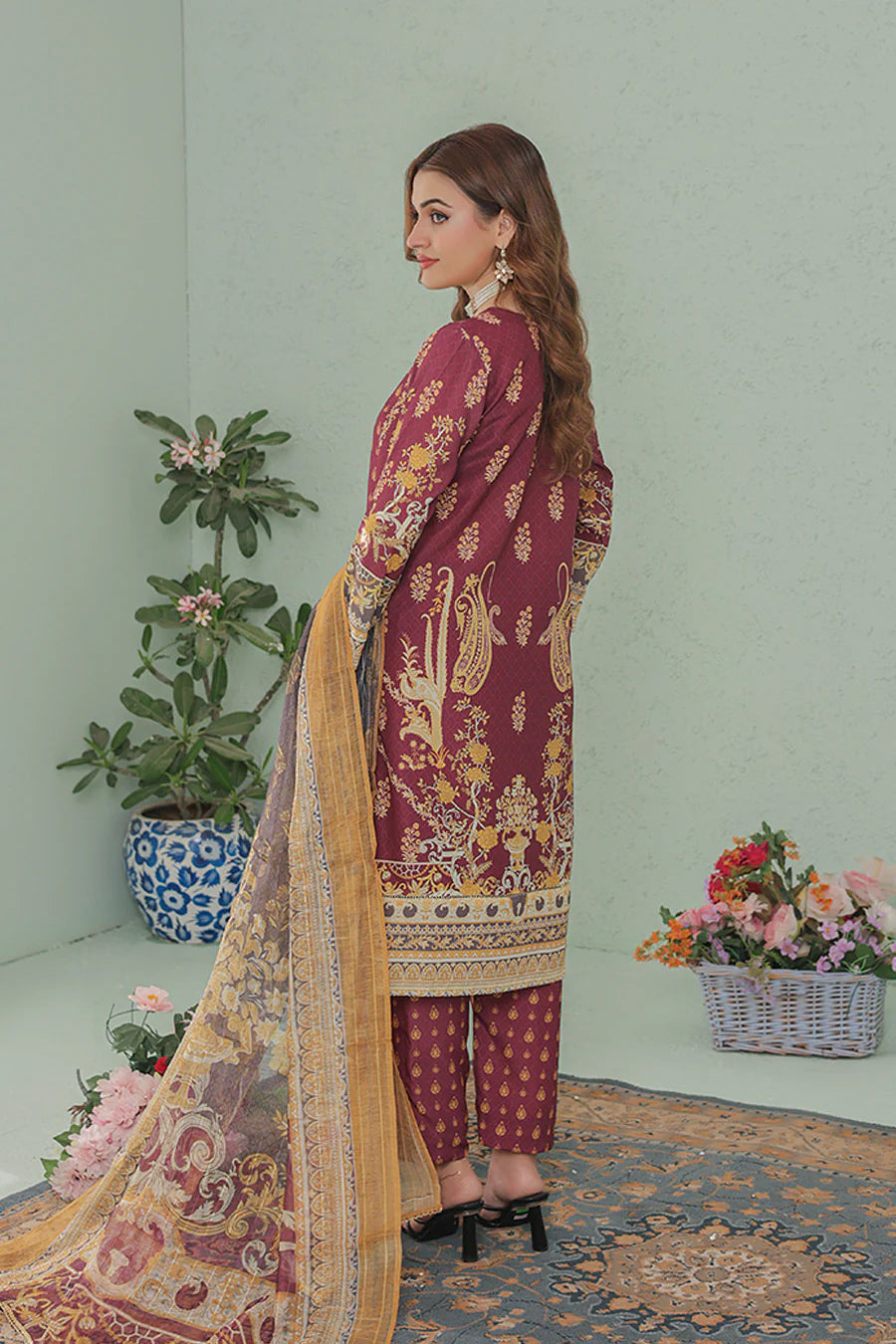 GF-03-Unstitched printed Lawn – Elegant 3-Piece suit - O'POLE