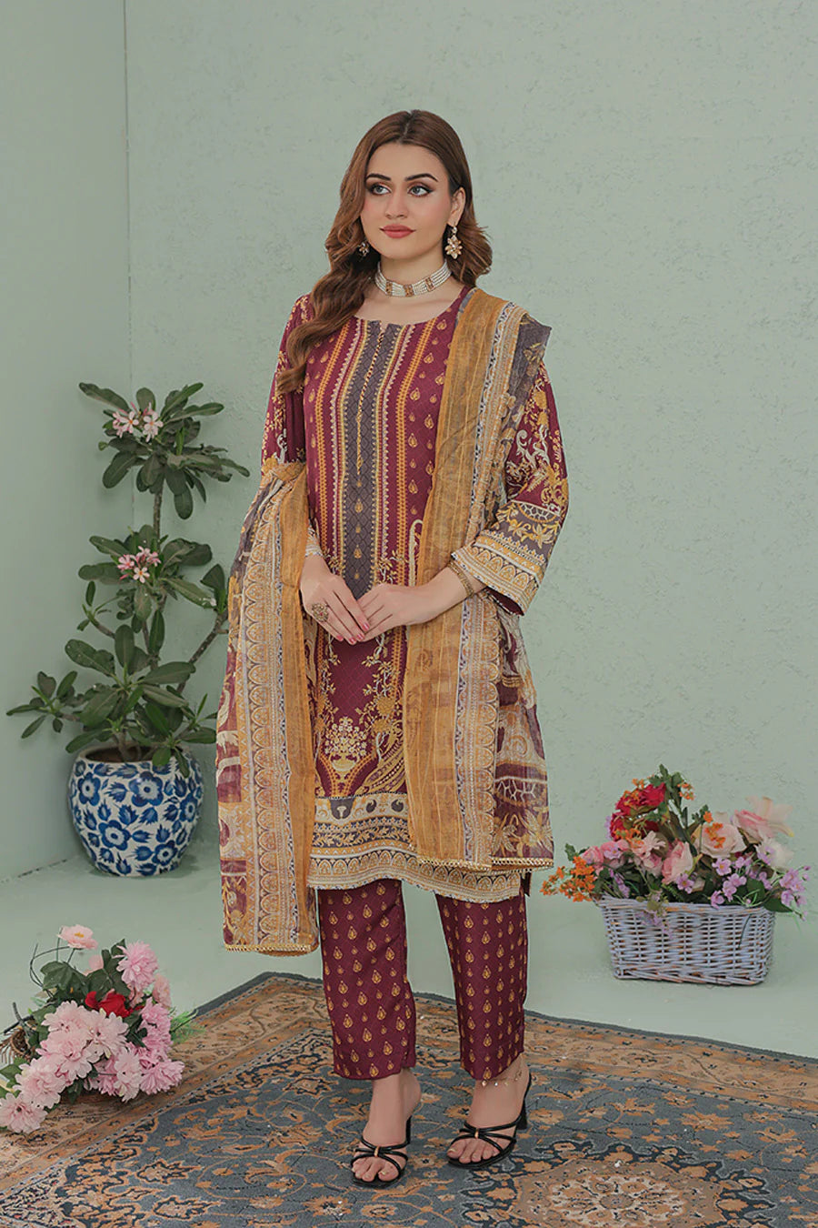 GF-03-Unstitched printed Lawn – Elegant 3-Piece suit - O'POLE