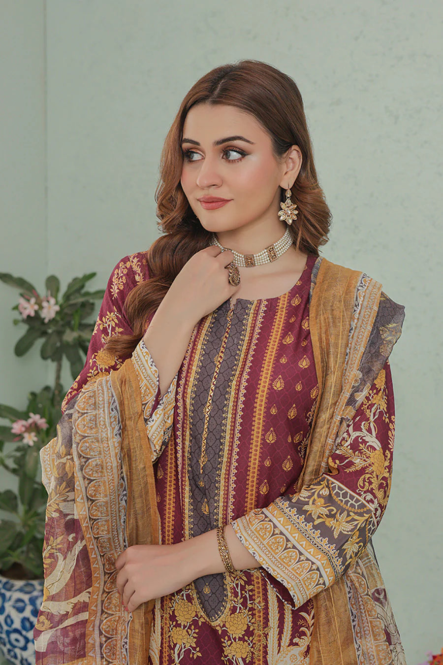 GF-03-Unstitched printed Lawn – Elegant 3-Piece suit - O'POLE