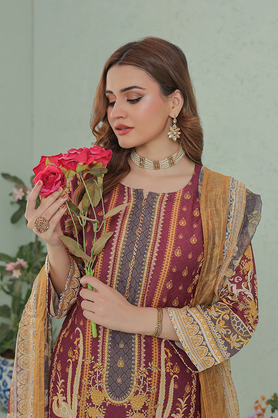 GF-03-Unstitched printed Lawn – Elegant 3-Piece suit - O'POLE