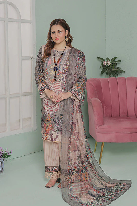 GF-08-Unstitched digital printed Lawn Suit – Summer 3-Piece - O'POLE