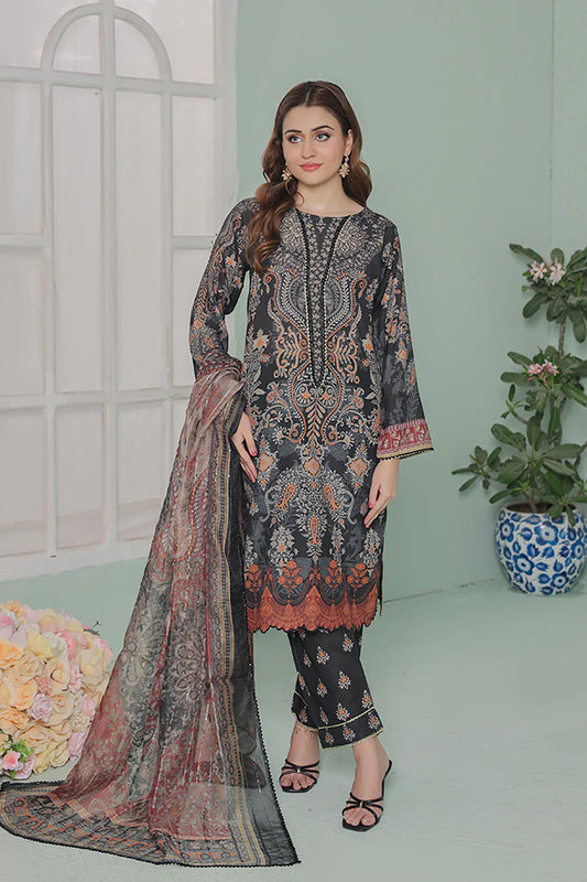 GF-09-Unstitched Lawn Dress – Elegant 3-Piece - O'POLE