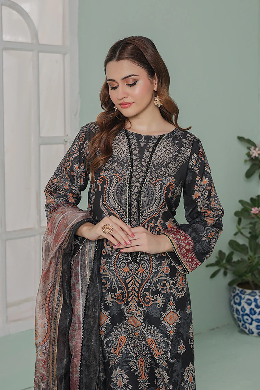 GF-09-Unstitched Lawn Dress – Elegant 3-Piece - O'POLE