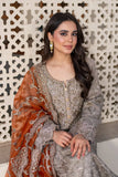 Imrozia Serene I-227 MISR - Royal Skin Embroidered Organza Formal Suit with Orange Dupatta (Unstitched 3-Piece)