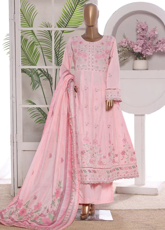 3 Piece Embroidred Stitched Lawn Frock with Trouser & Dupatta | BS-10