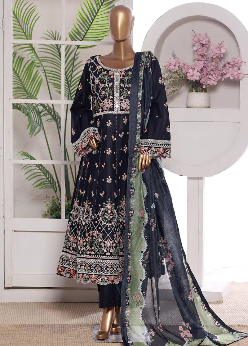 3 Piece Embroidred Stitched Lawn Frock with Trouser & Dupatta | BS-11