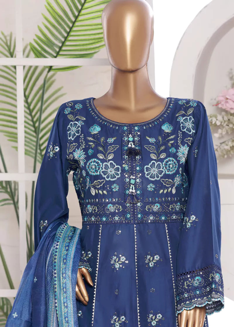 3 Piece Embroidred Stitched Lawn Frock with Trouser & Dupatta | BS-12