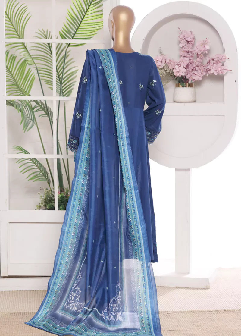 3 Piece Embroidred Stitched Lawn Frock with Trouser & Dupatta | BS-12