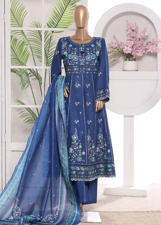 3 Piece Embroidred Stitched Lawn Frock with Trouser & Dupatta | BS-12
