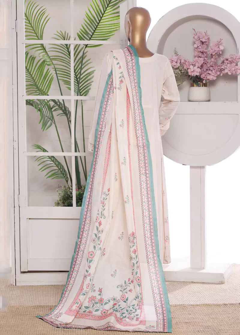 3 Piece Embroidred Stitched Lawn Frock with Trouser & Dupatta | BS-13
