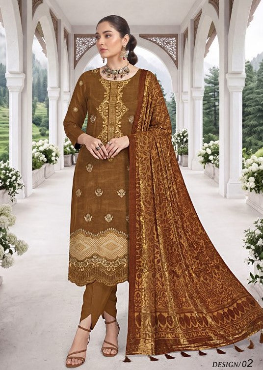 Bin Rashid Embroidered Peach Slub 3-Piece Suit | Kareena Party Wear Design-02